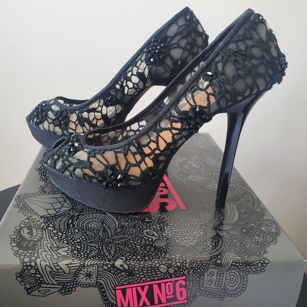 MIX No 6 | Size 6.5 PEEP TOE HEEL | BLACK
